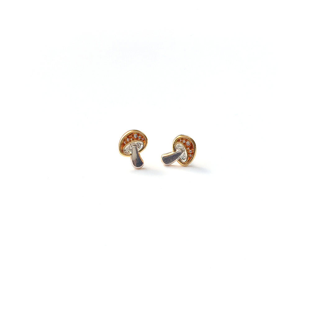 Amanita enamel mushroom earring studs in tangerine.