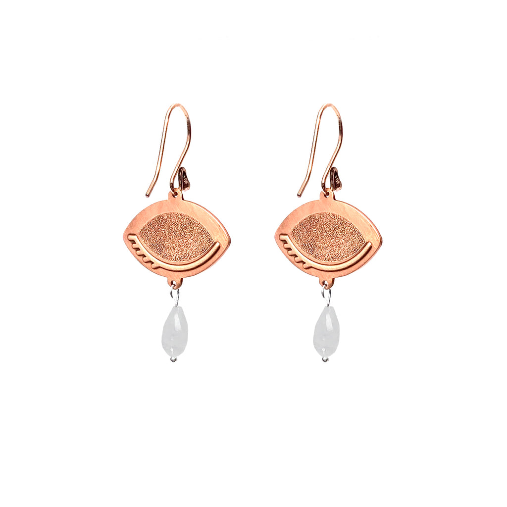 Reverse of Ersa eye earrings showing the closed eye relief detail on the back.